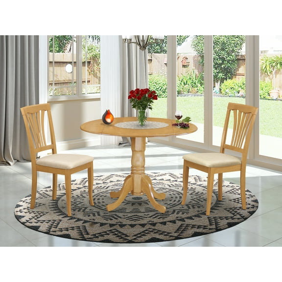 East West Furniture Dublin Wood Dining Set with Fabric Seat in Oak