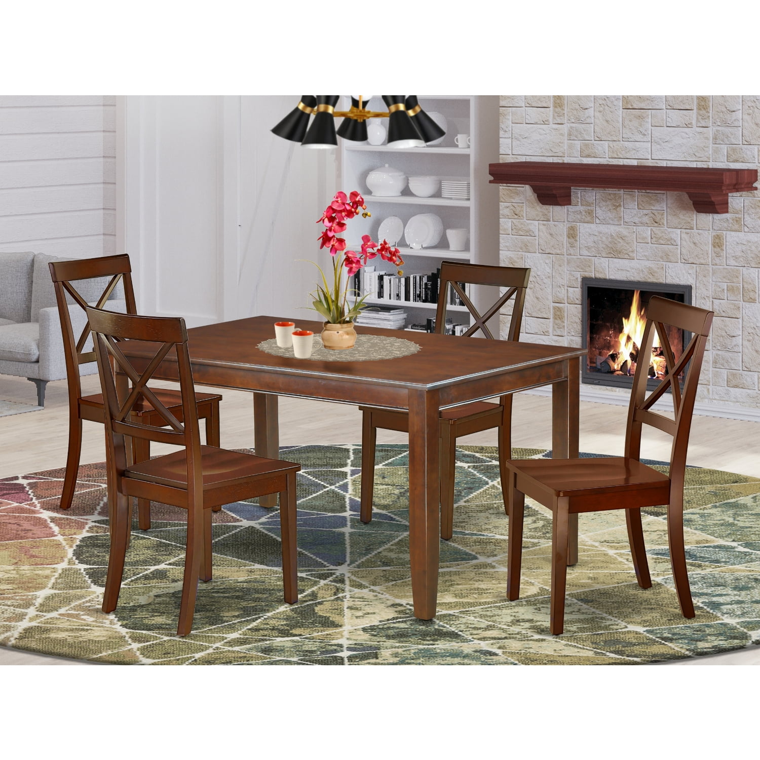 Mahogany Elegance 5-Piece Rectangular Dining Set with X-Back Chairs