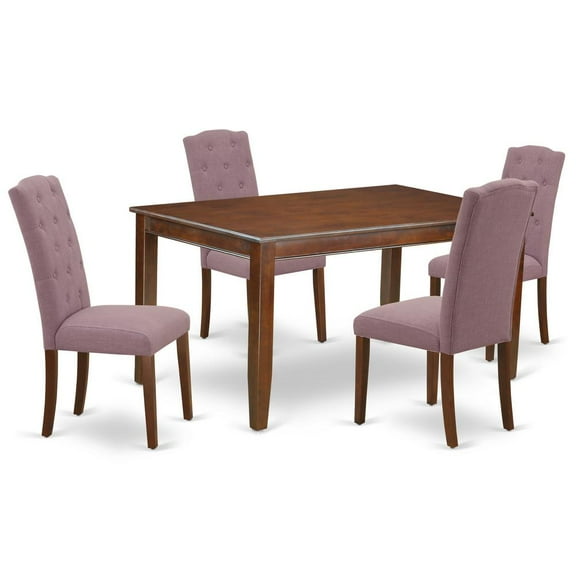 East West Furniture Dudley 5-piece Wood Dining Set in Mahogany/Dahlia