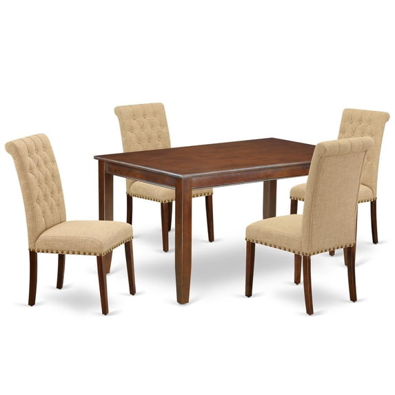 East West Furniture Dudley 5-piece Wood Dining Set in Mahogany/Light Fawn
