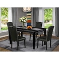 thumbnail image 1 of DUEN5-BLK-69 5Pc Rectangle 60 Inch Dining Table And Four Parson Chair With Black Leg And Pu Leather Color Black, 1 of 9