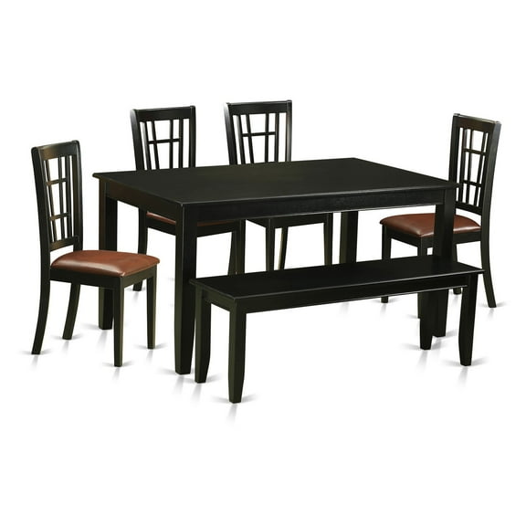 Dining Room Set -Kitchen Table And Dining Chairs-Finish:Black,Number of Items:6,Shape:Rectangular,Style:Leather Seat
