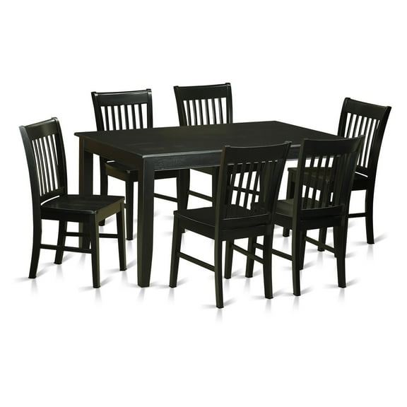 East West Furniture Dudley 7-piece Wood Table and Dining Chairs in Black