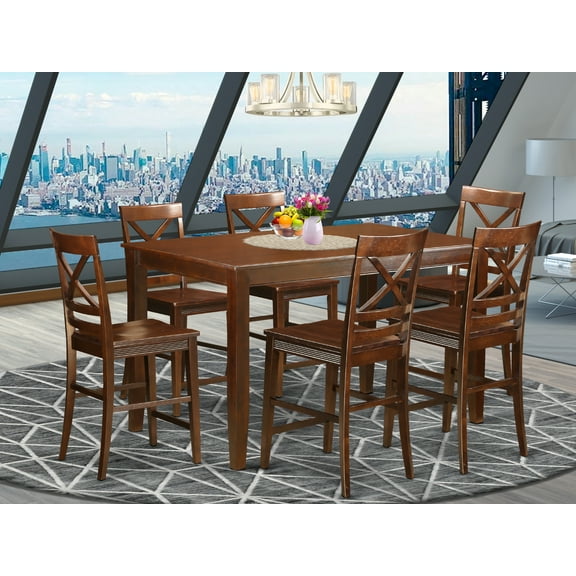 East West Furniture Dudley 7-piece Dining Set with Kitchen Stools in Mahogany