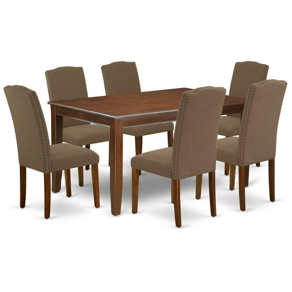 East West Furniture Dudley 7-piece Wood Dining Set in Mahogany/Dark Coffee