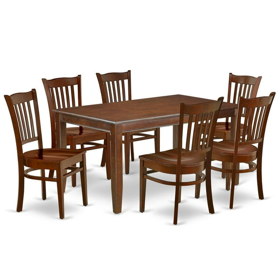 East West Furniture Dudley 7-piece Wood Dining Table and Chairs in Mahogany