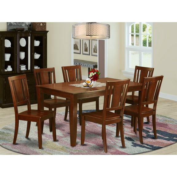 East West Furniture Dudley 7-piece Wood Kitchen Table and Chair Set in Mahogany