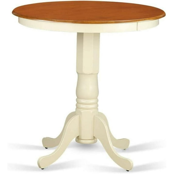 East West Furniture EDT-WHI-TP Eden Bar Height Counter Table - a Round Dinner Table Top with Pedestal Base, 30x30 Inch, Buttermilk & Cherry