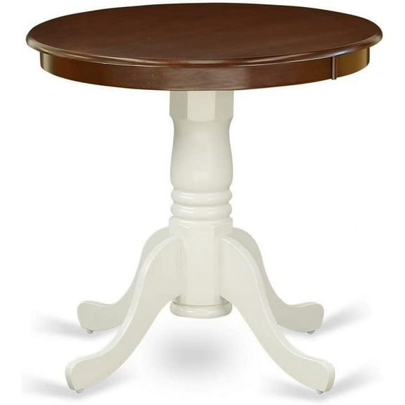 East West Furniture EMT-MLW-TP Eden Kitchen Table - a Round Dining Table Top with Pedestal Base, 30x30 Inch, Mahogany & Linen White