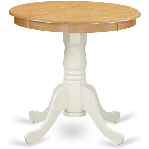 East West Furniture EMT-OLW-TP Eden Dining Room Table - a Round kitchen Table Top with Pedestal Base, 30x30 Inch, Oak & Linen White