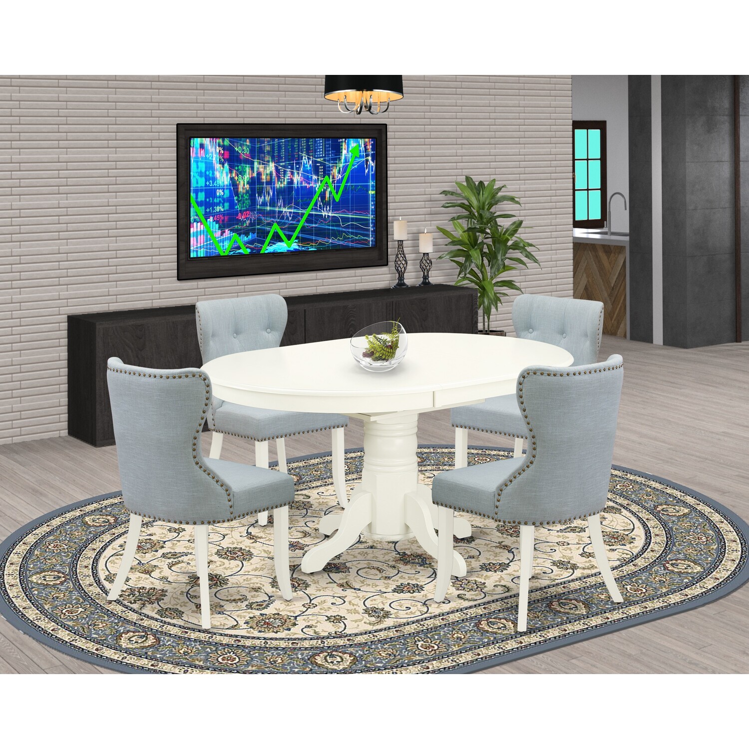 East West Furniture 3-Piece Dining Table Set - Medium Size Table With 2 Parson Chairs, Linen Fabric, Button Tufted Back