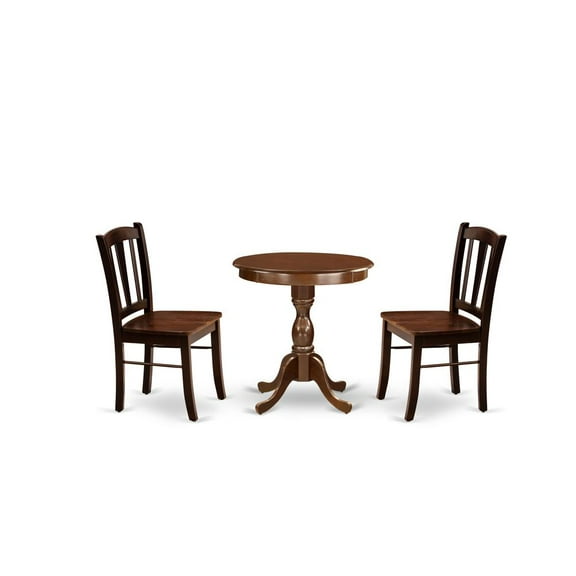 East West Furniture - ESDL3-MAH-W - 3-Pc Dining Room Table Set - 2 Wood Kitchen Chairs and 1 Wood Dining Table (Mahogany Finish)