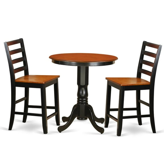 East West Furniture Eden 3-piece Dining Set with Bar Stools in Black and Cherry