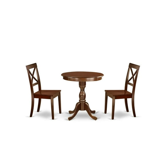 East West Furniture - ESBO3-MAH-W - 3-Pc Modern Dining Table Set - 2 Dining Room Chairs and 1 Dining Table (Mahogany Finish)