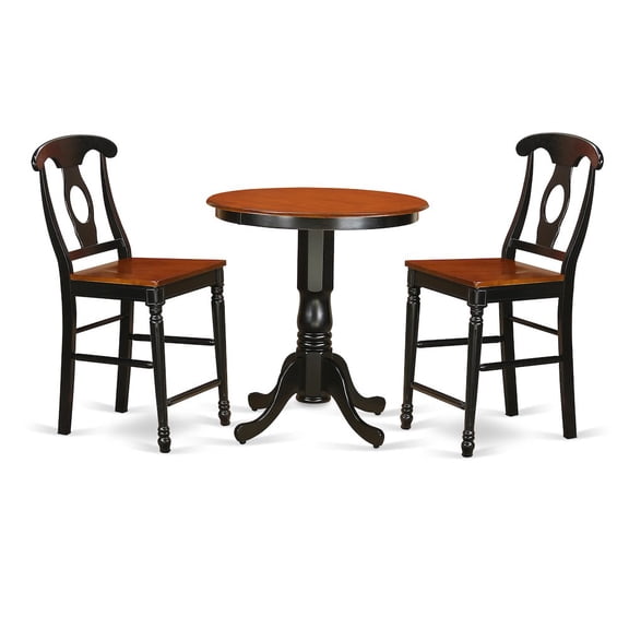 East West Furniture Eden 3-piece Wood Counter Height Dining Set in Black/Cherry