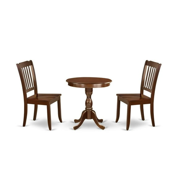East West Furniture - ESDA3-MAH-W - 3-Pc Modern Dining Table Set - 2 Kitchen Chairs and 1 Dining Room Table (Mahogany Finish)