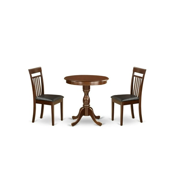 East West Furniture - ESCA3-MAH-LC - 3-Pc Kitchen Dining Set - 1 Kitchen Dining Table and 2 Dining Room Chairs (Mahogany Finish)