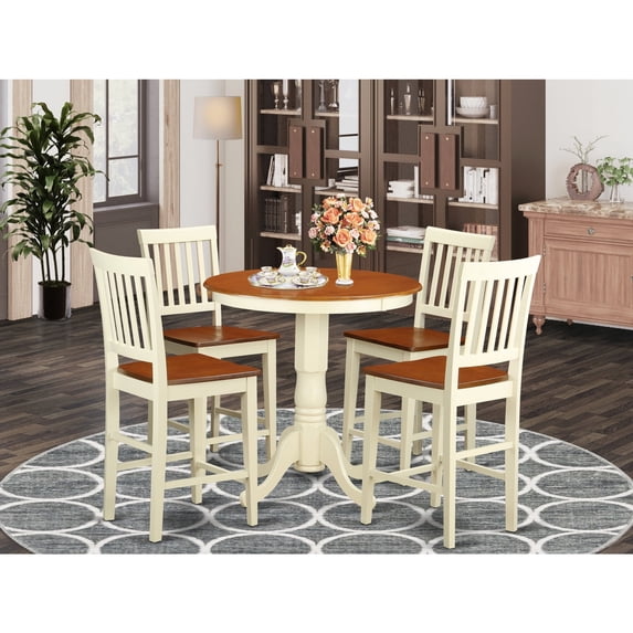 East West Furniture EDVN5-WHI-W Eden Counter Height Dining Pub Table & 4 Kitchen Bar Stool, White