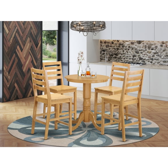 East West Furniture EDCF5-OAK-W Eden Counter Height Dining Pub Table & 4 Kitchen Chairs, Oak