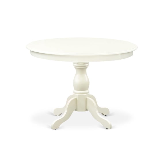HBT-LWH-TP East West Furniture Modern Dining Room Table with Linen White Color Table Top Surface and Asian Wood Dinette Table Pedestal Legs - Linen White Finish