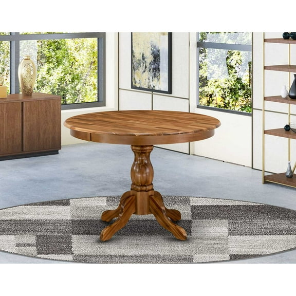 HBT-ANA-TP East West Furniture Beautiful Dinner Table with Natural Acacia Color Table Top Surface and Asian Wood Dining Table Pedestal Legs - Natural Acacia Finish