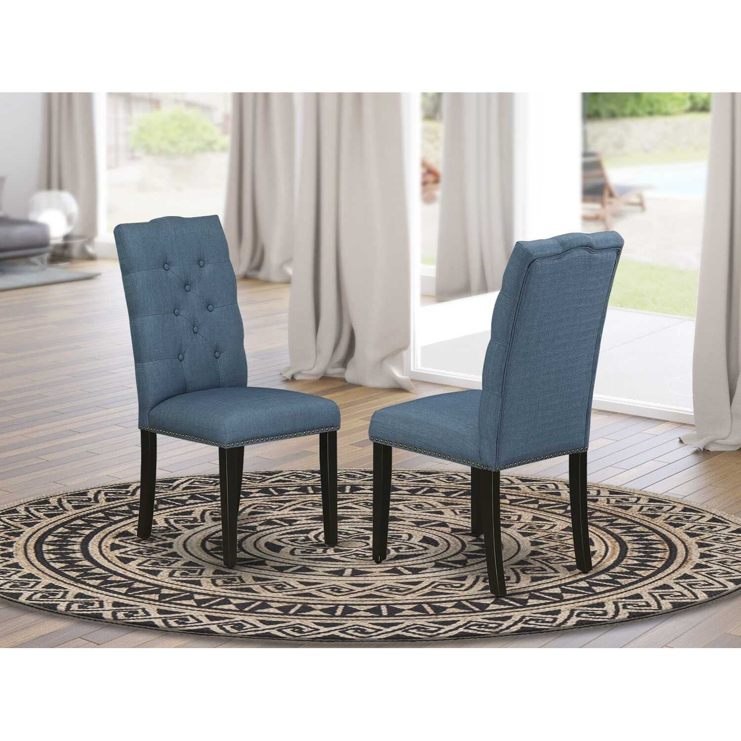 Elegant Gray Linen Parsons Side Chair with High Wood Back