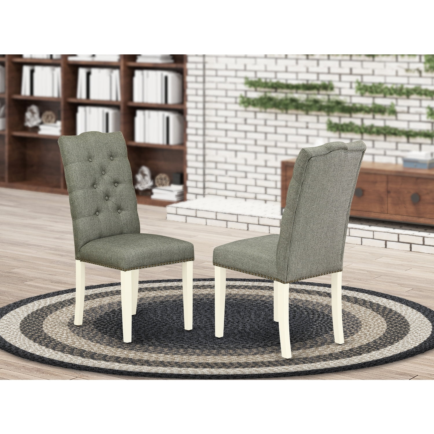 East West Furniture Elsa 41 Fabric Dining Chairs in White Gray Set of 2 Walmart Business Supplies
