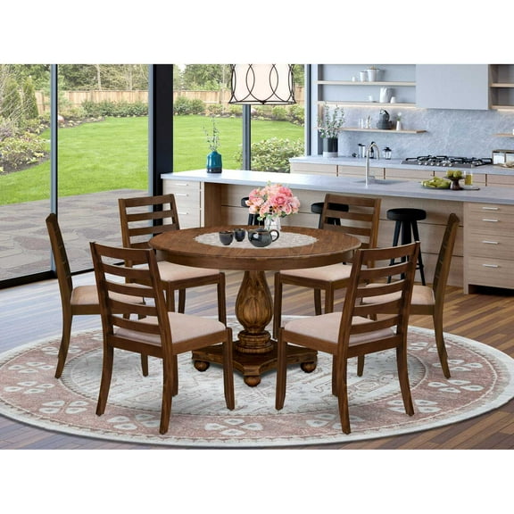 East West Furniture Ferris 7 Piece A Modern Dining Table Set in Walnut Finish