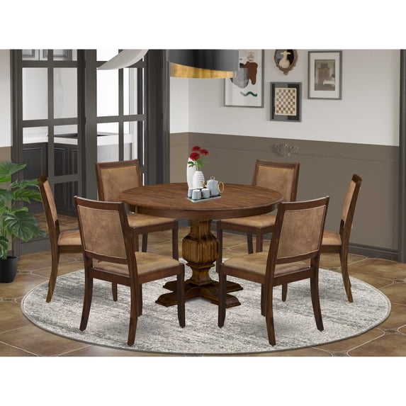 East West Furniture Ferris 7 Piece A Modern Dining Table Set in Walnut Finish