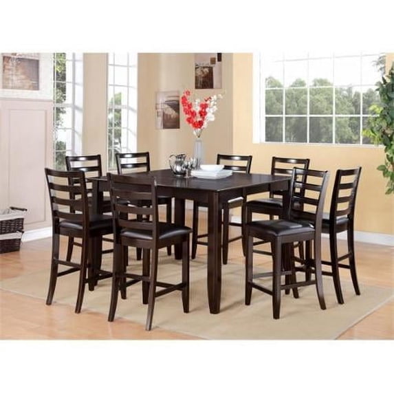 East West Furniture FAIR9-CAP-LC Fairwinds 9PC Set with Square 54 in. Gathering Table and 8 ladder back Faux Leather Upholstered seat stools