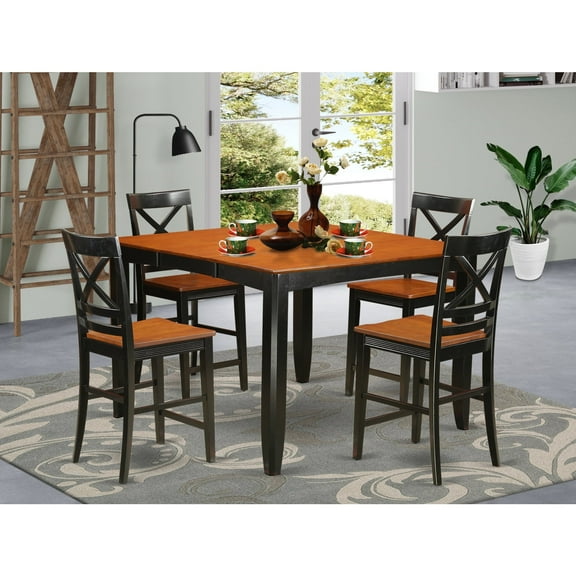 East West Furniture FAQU5H-BLK-W Counter Height Table & 4 Bar Stools, Black Finish