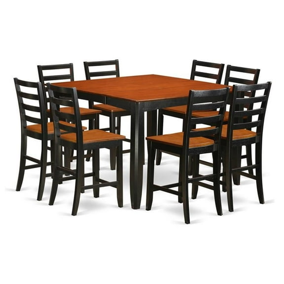 East West Furniture 9  Pc  pub  Table  set-  Square  Counter  height  Table  and  8  Dining  Chairs