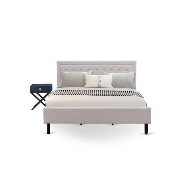 East West Furniture Fannin 2-piece Wood King Bedroom Set in Mist Beige/White