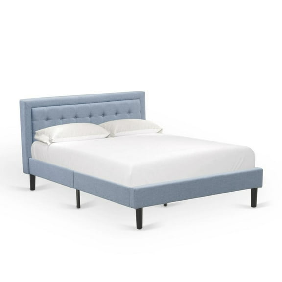 East West Furniture Fannin Traditional Wood Platform Queen Bed in Denim Blue
