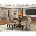 thumbnail image 1 of East West Furniture 5 Piece Dining Room Table Set Includes a Modern Dining Table and 4 Dark Khaki Linen Fabric Parson Chairs with High Back - Distressed Jacobean Finish, 1 of 10