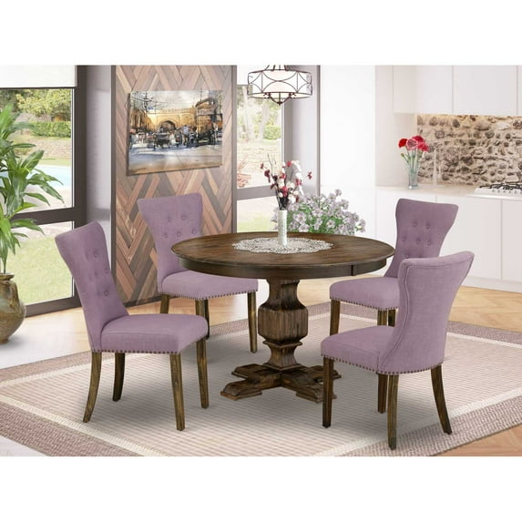 East West Furniture Ferris 5-Piece Wood Nailhead Trim Dining Table with Chairs, Purple