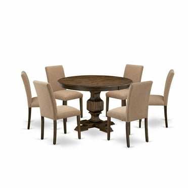 East West Furniture Ferris 7-Piece Wood Dining Set in Light Sable/Jacobean Brown