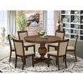 thumbnail image 1 of East West Furniture 7-Pc Dining Table Set - Modern Pedestal Dining Table and 6 Light Tan Color Parson Dining Chairs with High Back - Antique Walnut Finish, 1 of 9