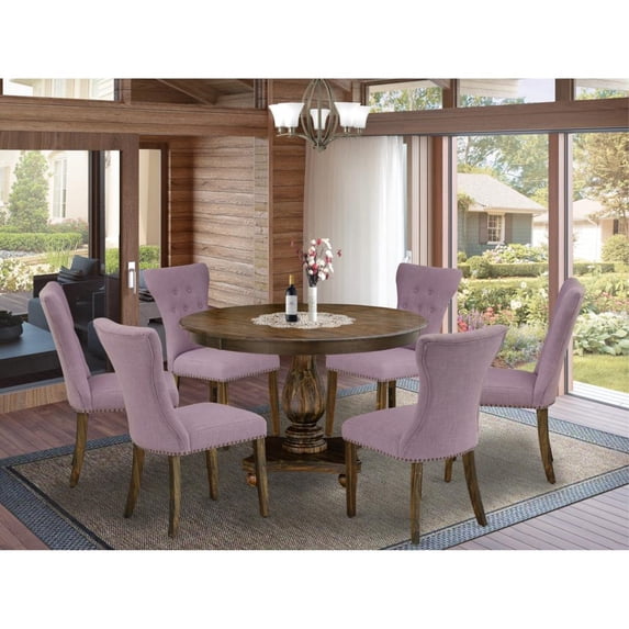 East West Furniture Ferris 7-Piece Wooden Dining Set in Jacobean/Dahlia Purple