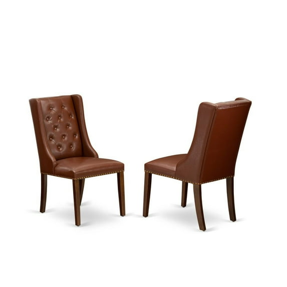 East West Furniture Forney 38" Faux Leather Dining Chair in Mahogany (Set of 2)