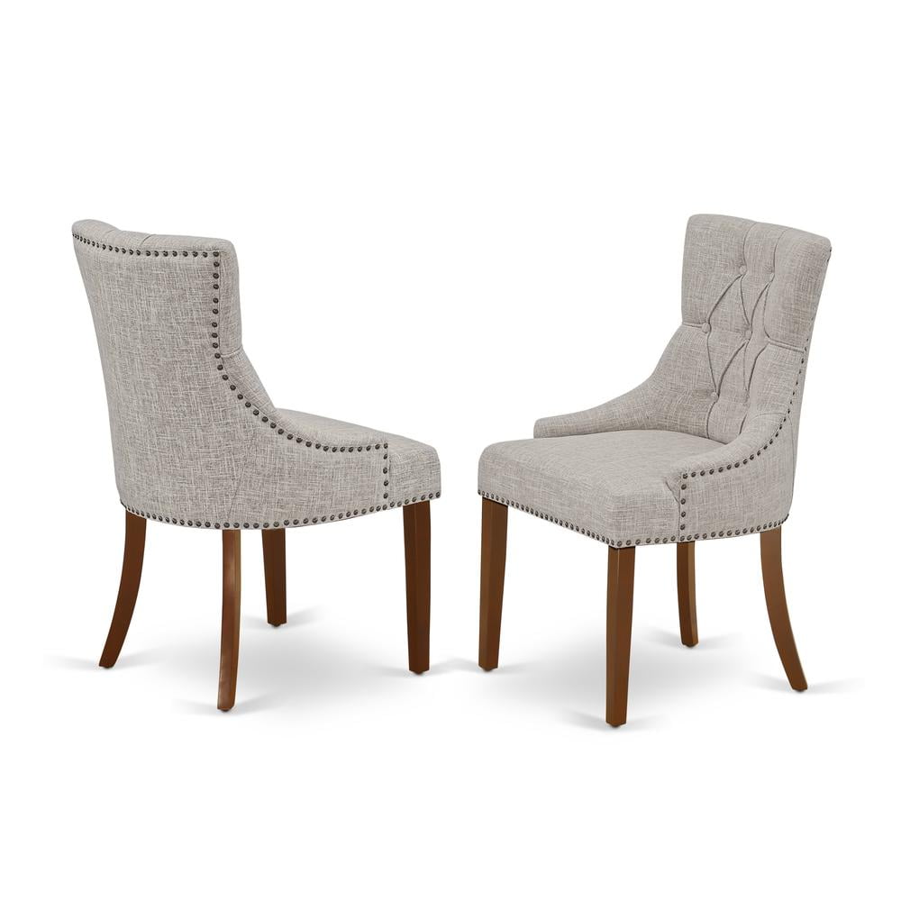 Beige Linen and Mahogany Wood Parsons Side Chair Set