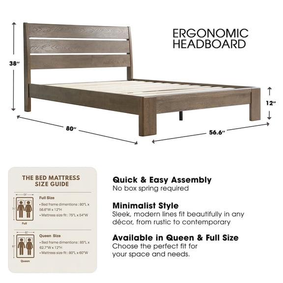 East West Furniture Full Wooden Platform Bed Frame, Barnwood Finish, Morden Style