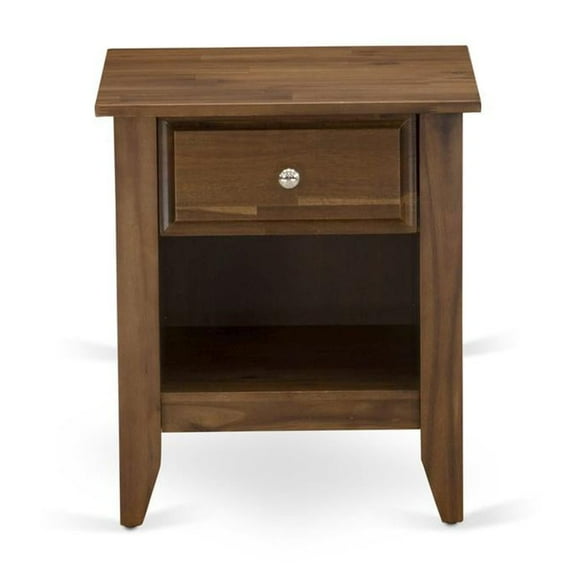 East West Furniture Gallatin 18" Wood Nightstand with 1 Drawer in Antique Walnut