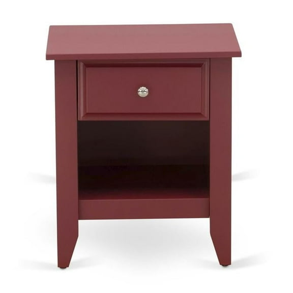 East West Furniture Gallatin 18" Wood Nightstand with 1 Drawer in Burgundy Red