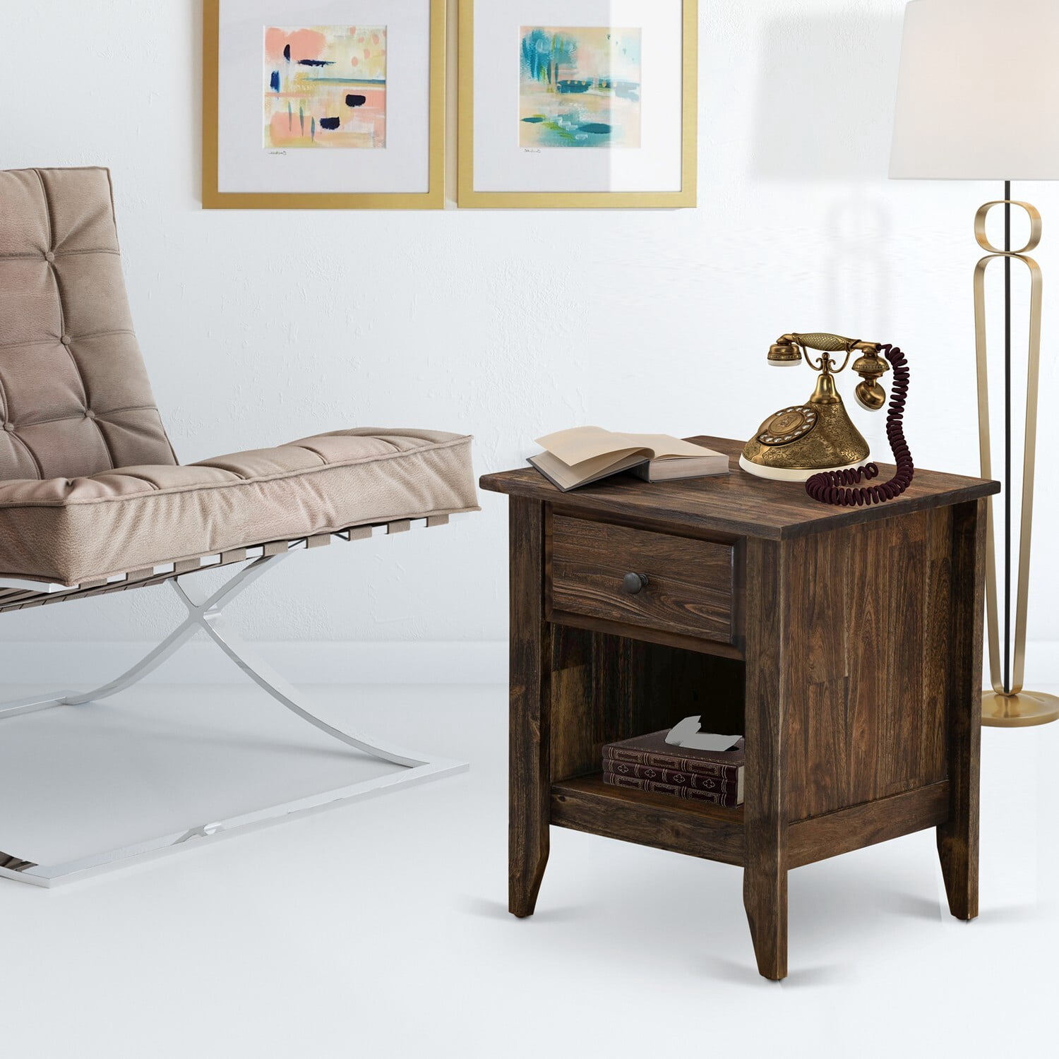 East West Furniture Gallatin 18" Wood Nightstand with 1 Drawer in