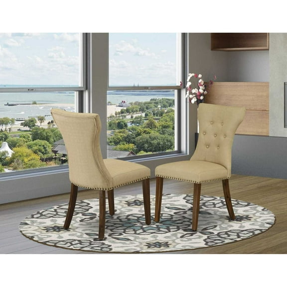 East West Furniture Gallitin 41" Fabric Dining Chairs in Brown (Set of 2)