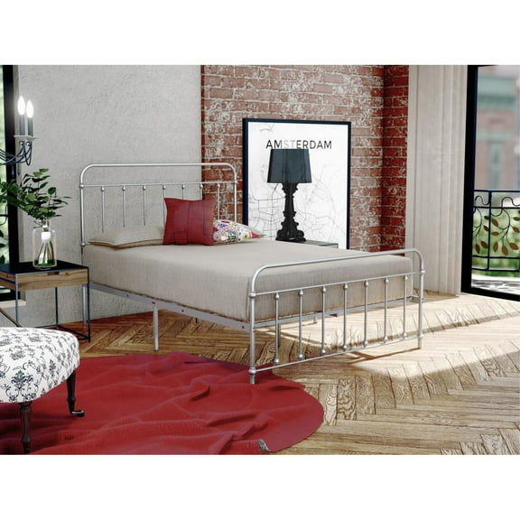 East West Furniture Garland Traditional Metal Full Bed Frame in Silver