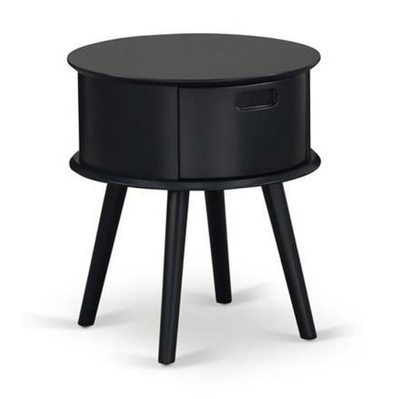 Gordon Round Night Stand End Table With Drawer in Navy Blue Finish