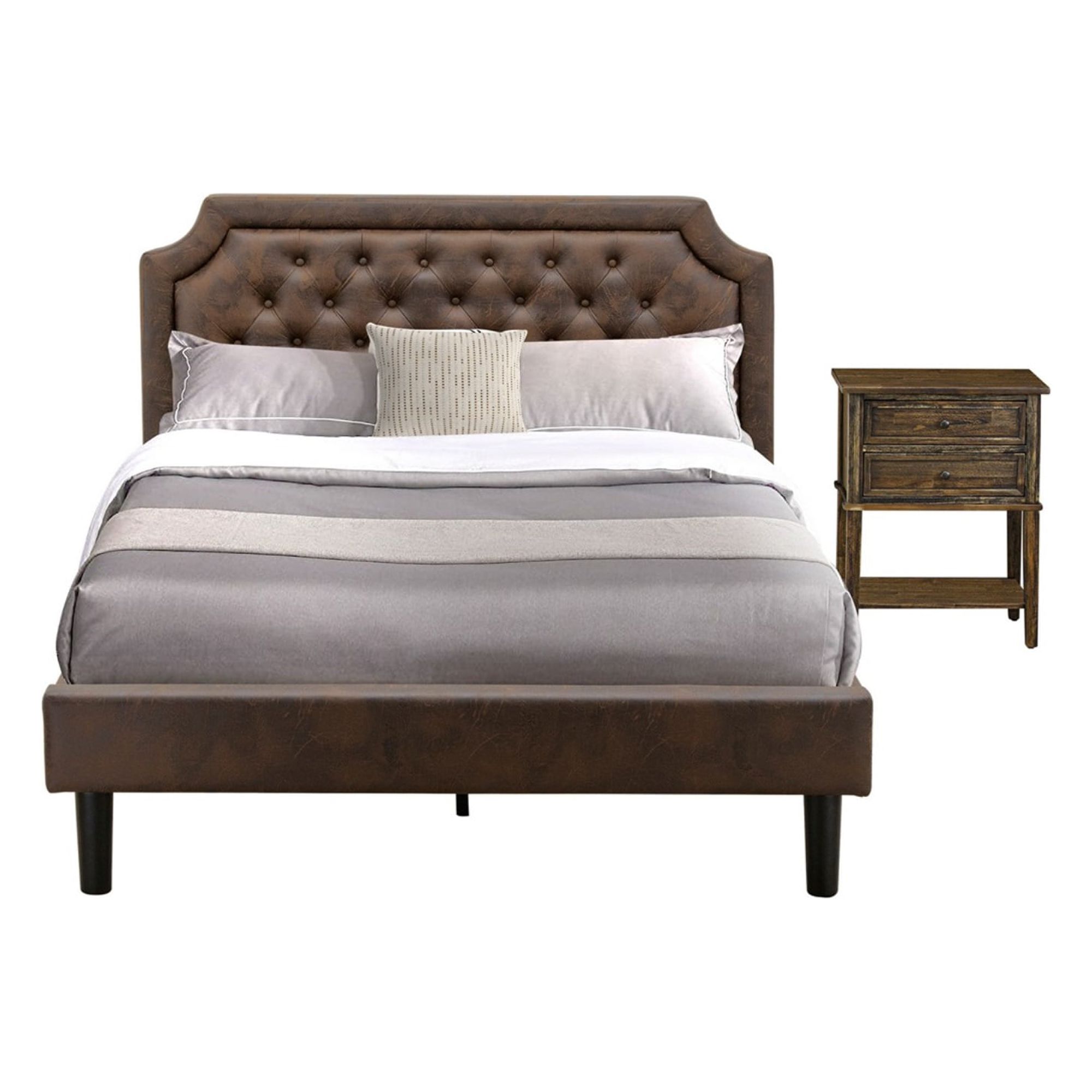 East West Furniture Granbury 2Piece Wood Queen Bedroom Set in Jacobean