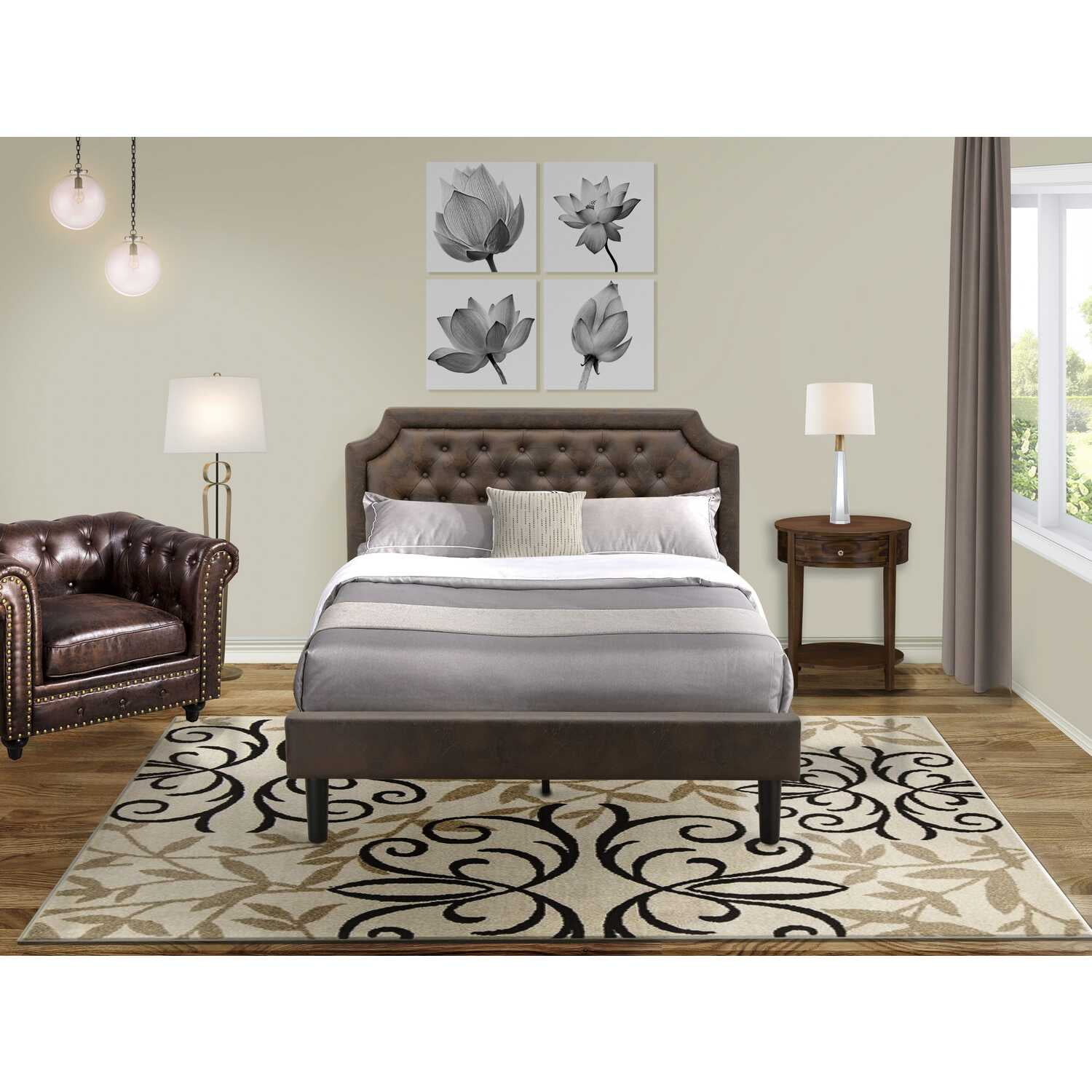 East West Furniture Granbury 2 Pieces Wood Queen Bedroom Set in Brown